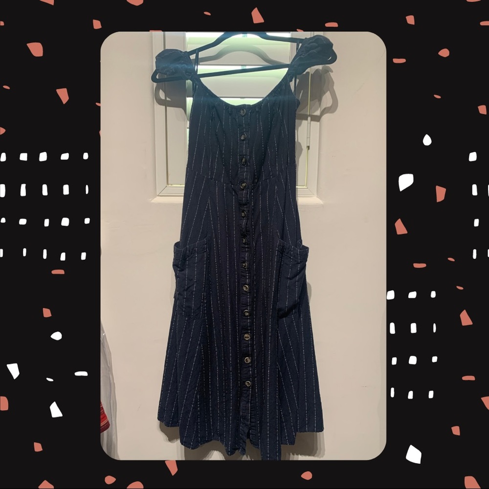 Navy blue pinstriped dress. Size M.